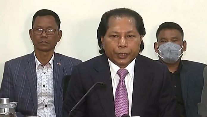 Former Meghalaya chief minister Mukul Sangma speaks to the media about his decision to go with the Trinamool Congress, in Shillong on 25 November | Photo: ANI