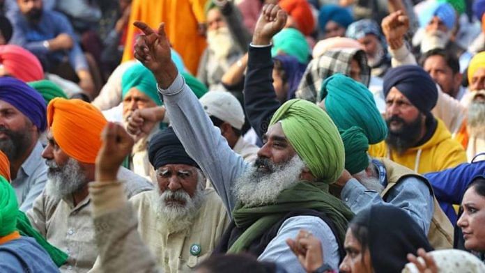 File photo of farmers protesting at Singhu border | Photo: Suraj Singh Bisht | ThePrint