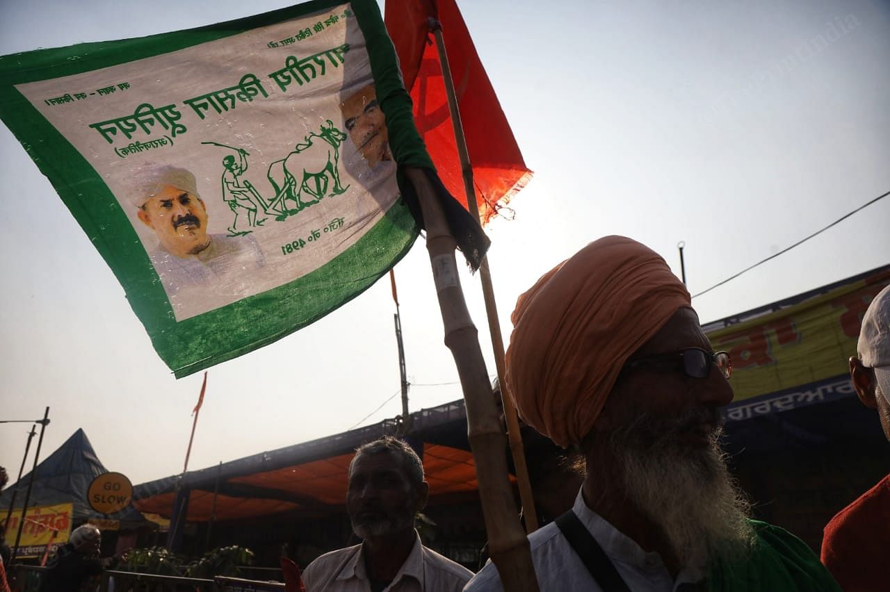 A union flag carrying protester at the Singhu border on 26 November 2021. | Photo: Manisha Mondal/ThePrint 