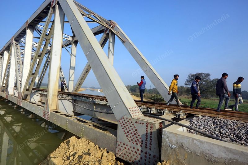 Railway Bridge over the river in Bhathar Chowraha at Saryu Nahar Pariyojna Project | Photo: Praveen Jain| ThePrint