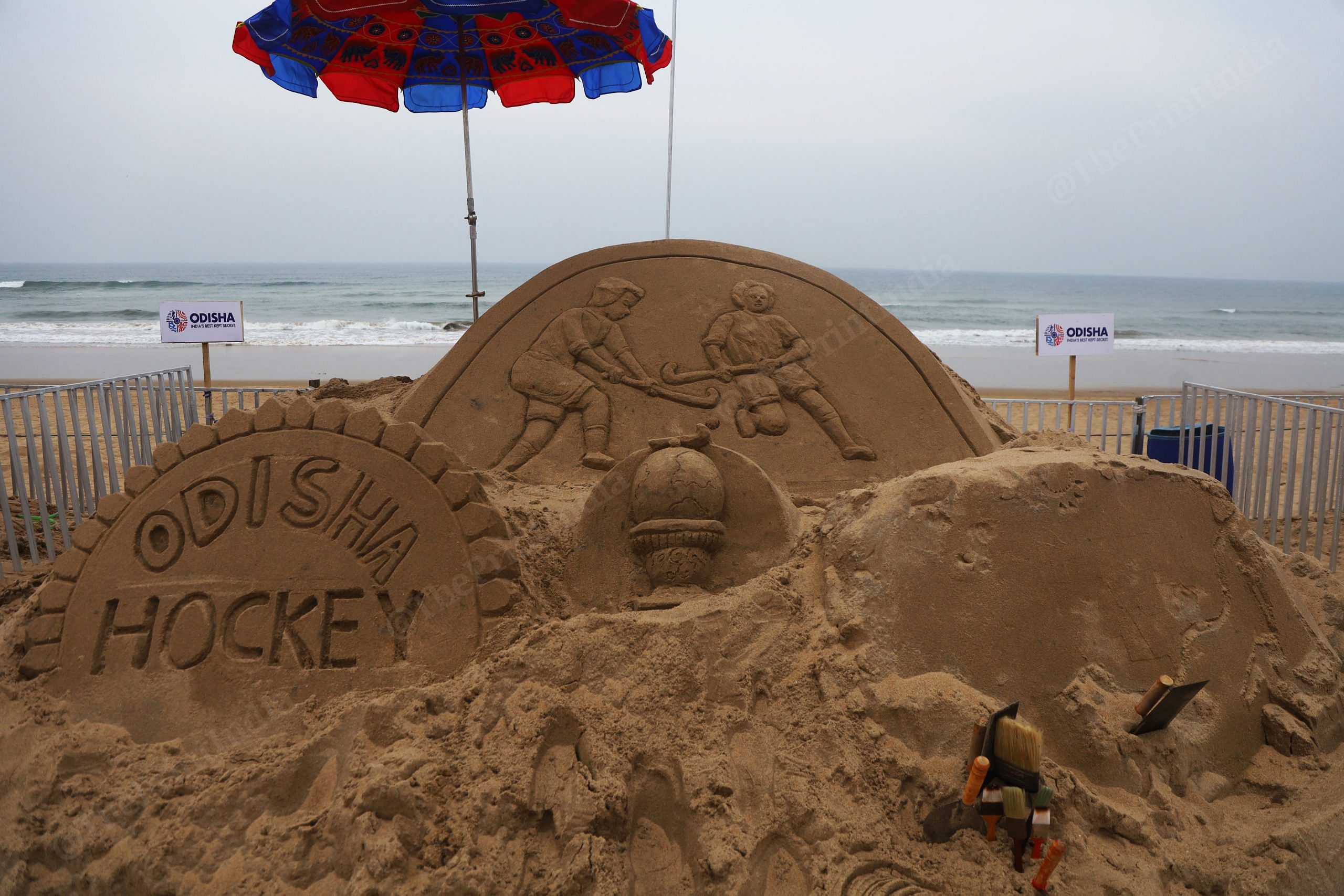 At the International Sand Art festival, contestants from Odisha gave a to the state's contribution to hockey | Photo: Manisha Mondal |ThePrint 