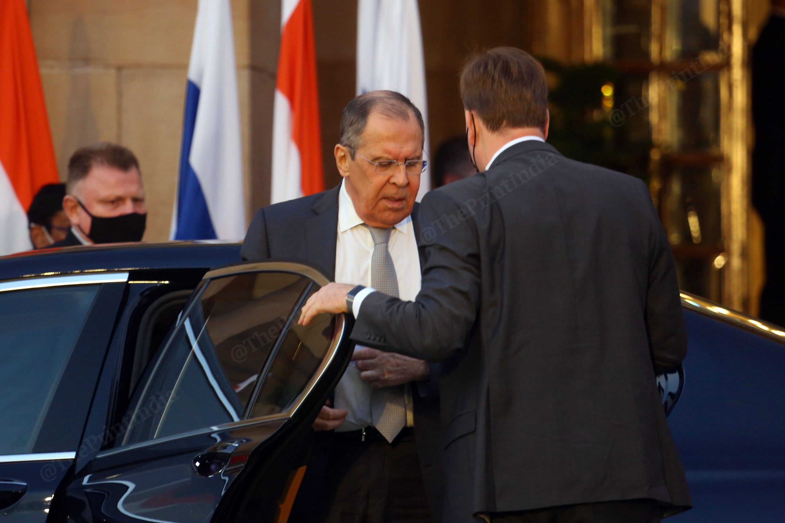 Minister of Foreign Affairs of the Russian Federation Sergey Lavrov arrives for Monday's Hyderabad House meeting | Photo: Praveen Jain | ThePrint
