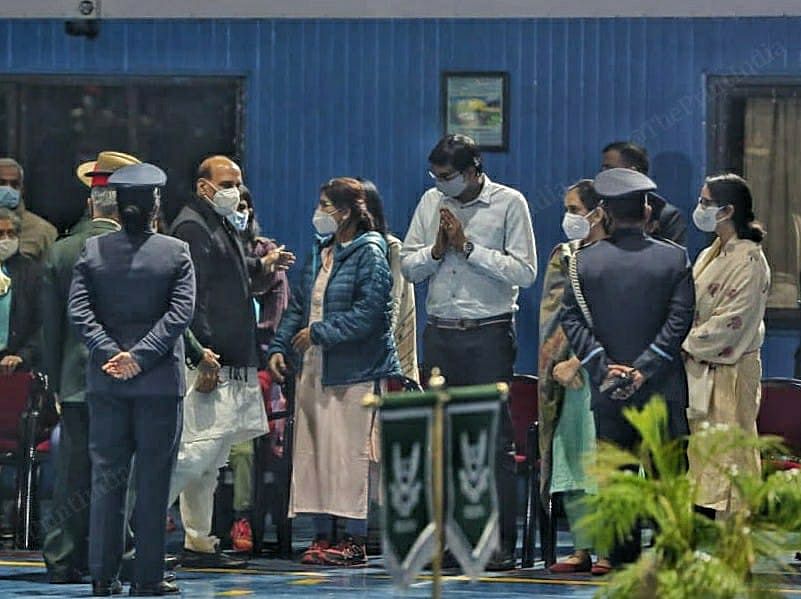 Defence minister Rajnath Singh at the Palam air base, where the bodies were brought in | Photo: Suraj Singh Bisht | ThePrint