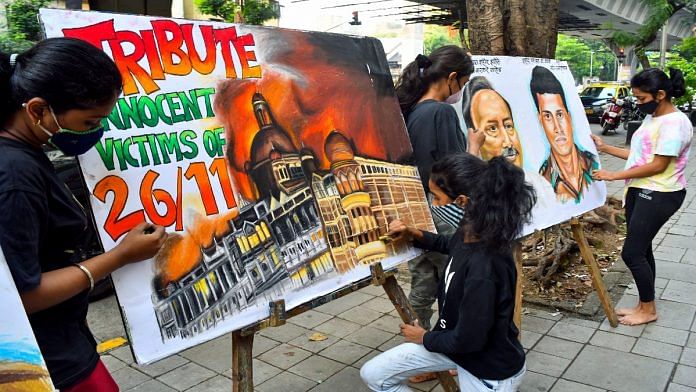 Gurukul students paint in tribute to the victims of the 26/11 attacks, in Mumbai. | File photo: ANI