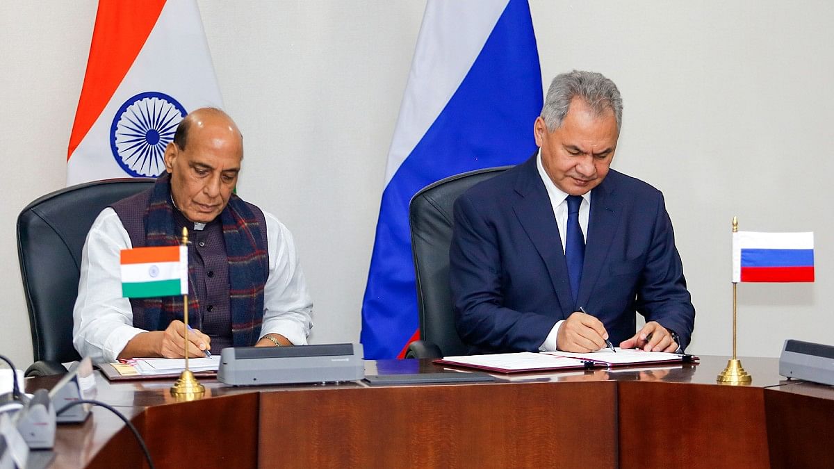 Defence Minister Rajnath Singh and Russian Defence Minister Sergei Shoigu in New Delhi Monday | ANI Defence Minister Rajnath Singh and Russian Defence Minister Sergei Shoigu in New Delhi Monday | ANI