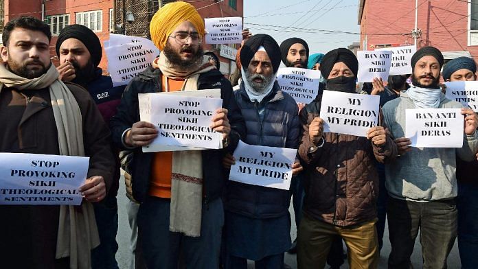 Sikhs in Srinagar protest Sunday against the alleged sacrilege attempt at Golden Temple Saturday | ANI