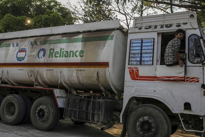 A Reliance Industries oil tanker in Navi Mumbai | Representational image | Photog: Dhiraj Singh | Bloomberg
