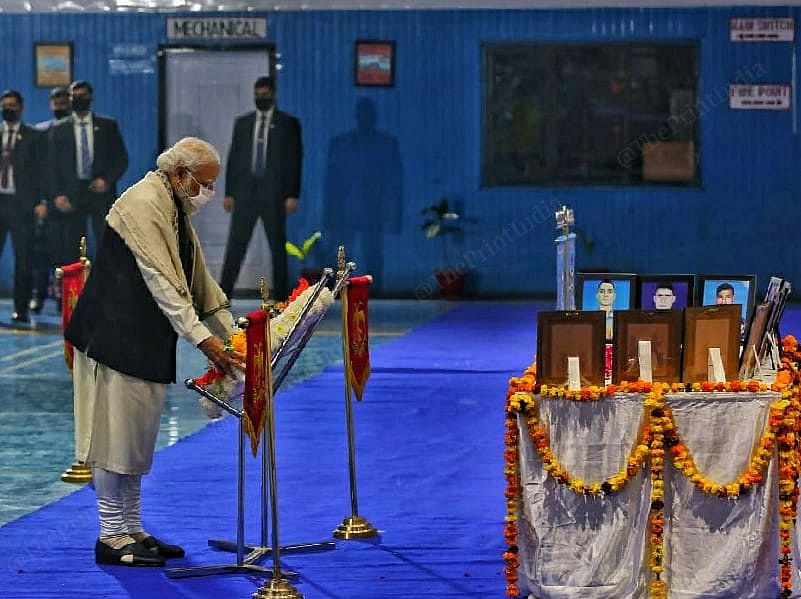 PM Modi pays tribute to CDS Bipin Rawat and the other victims of the crash | Photo: Suraj Singh Bisht | ThePrint