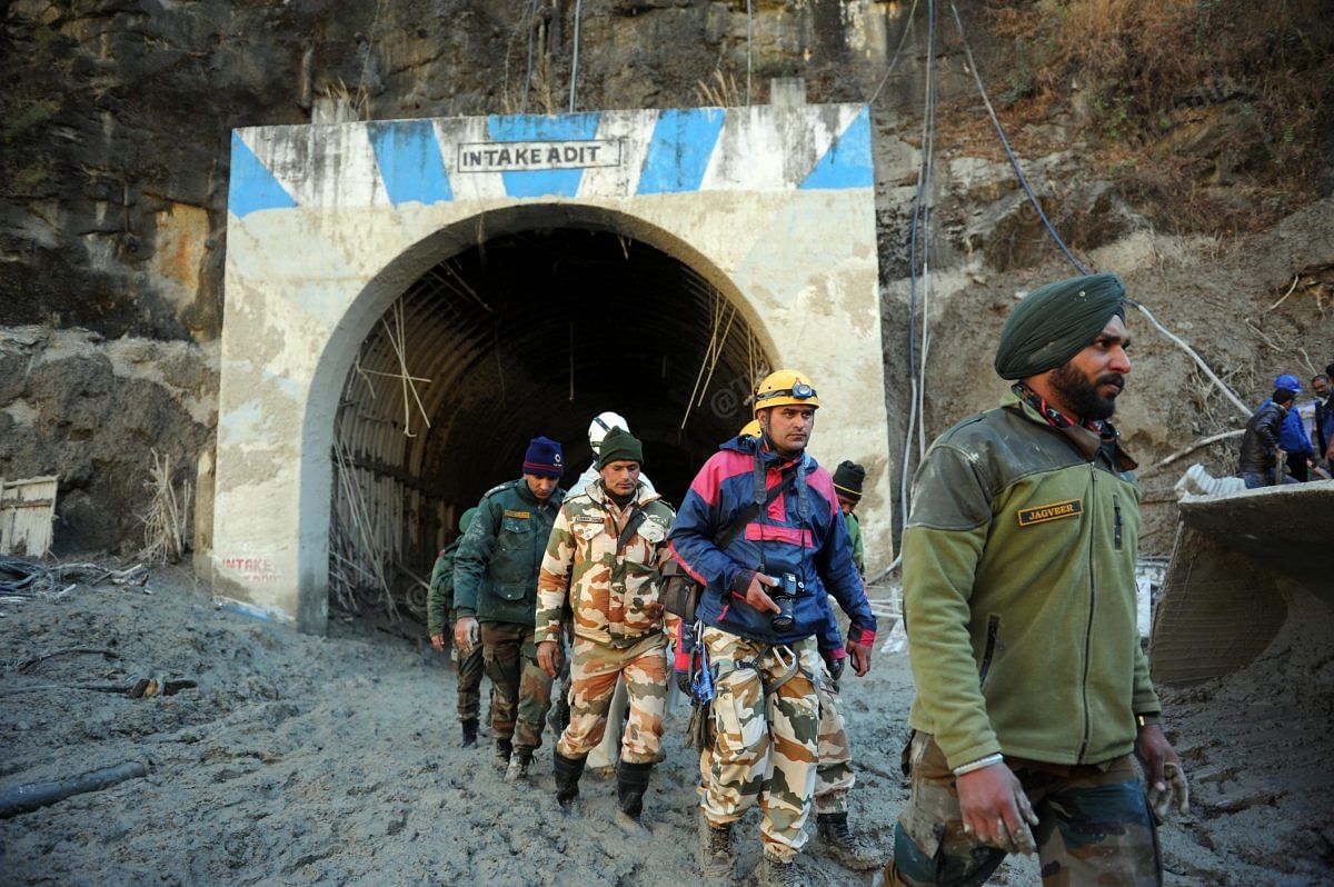 Rescue officers come out of tunnel after the Joshimath incident | Photo: Suraj Singh Bisht | ThePrint