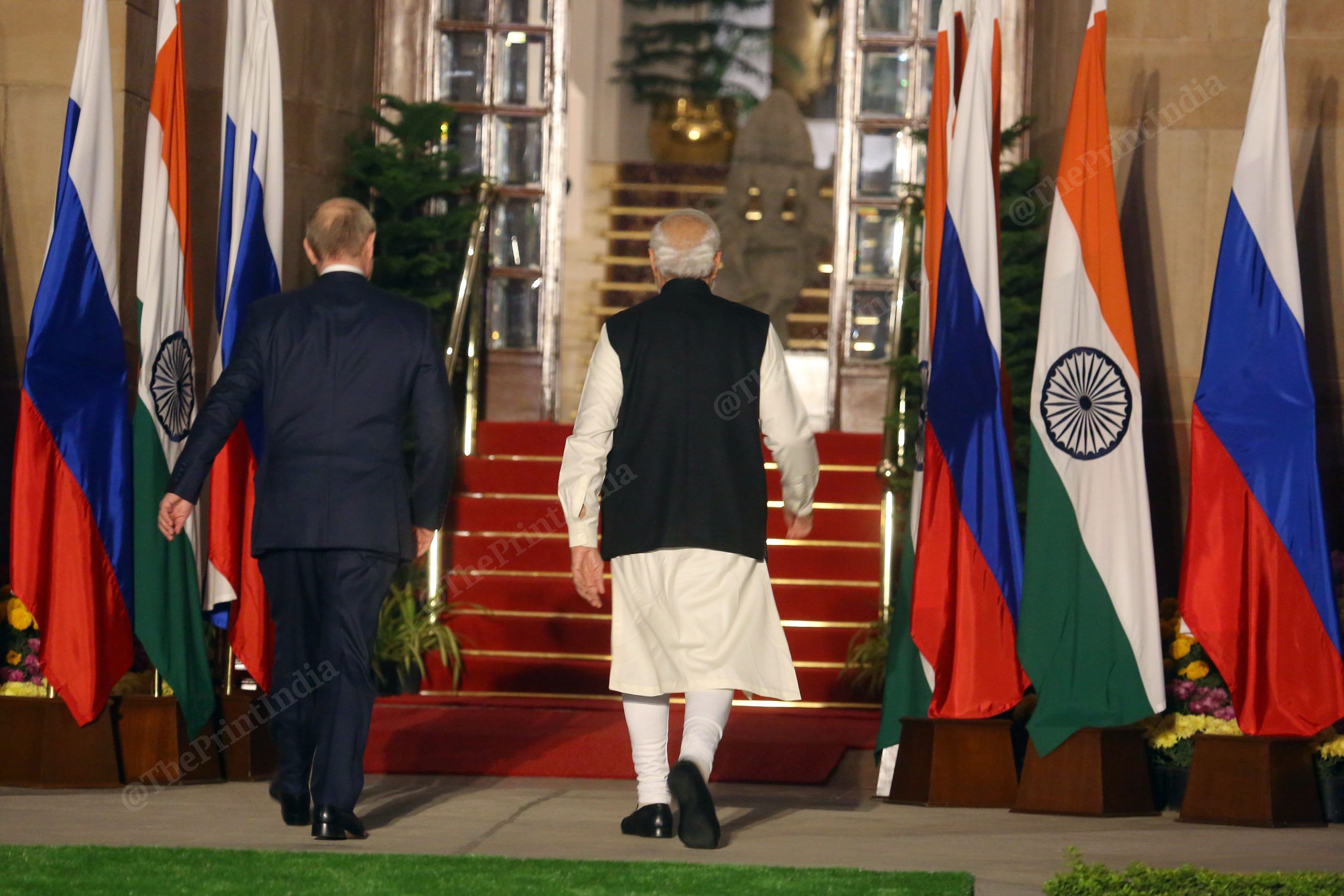 PM Modi leads President Putin inside Hyderabad House| Photo: Praveen Jain | ThePrint