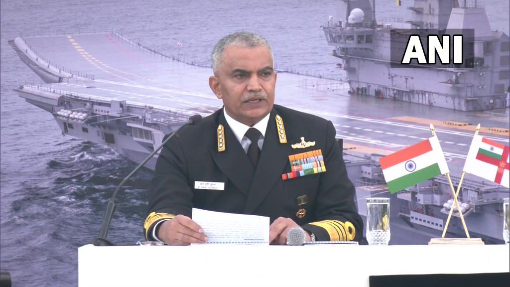 Newly-appointed Navy chief Admiral R. Hari Kumar at his annual media meet Friday | ANI