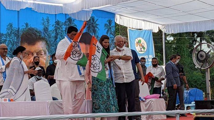 Churchill Alemao joins the Trinamool Congress along with daughter Valanka in the presence of Mamata Banerjee in Goa | By special arrangement