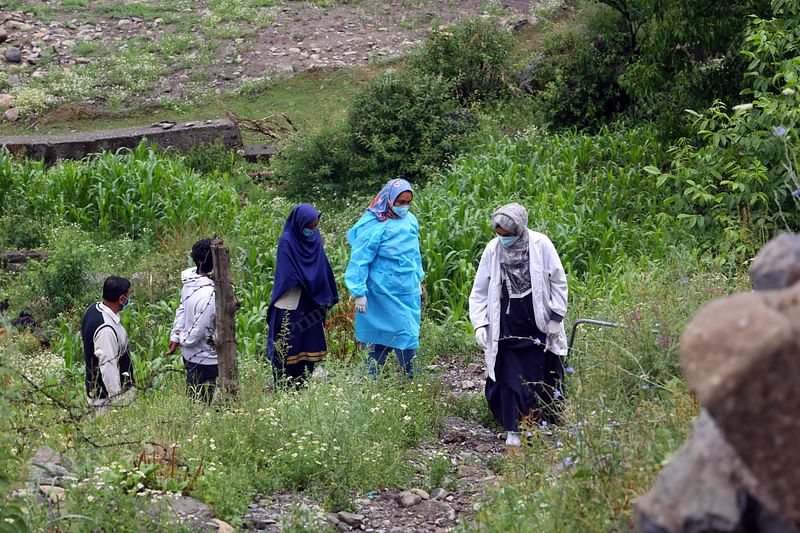 A team of healthcare workers on their way to a vaccination drive in Kashmir's Naranag village in Ganderbal district | Photo: Praveen Jain | ThePrint