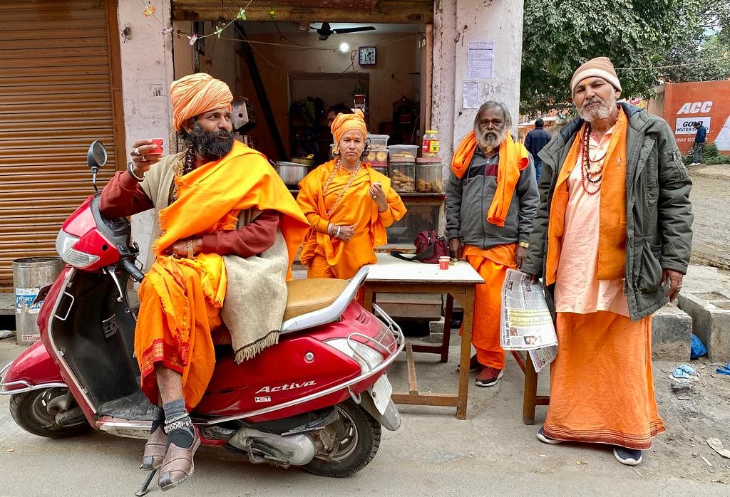 A group of sadhus drink tea near an akhara in Haridwar | Photo: Nirmal Poddar | ThePrint