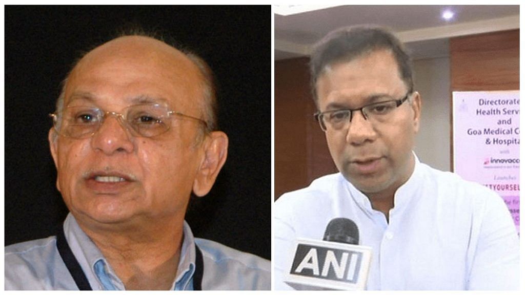 File photos of former Goa CM Pratapsingh Rane (left) and his son, Goa Health Minister Vishwajit Rane | Commons and ANI
