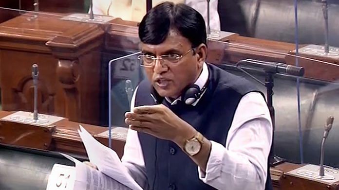 Union Health Minister Mansukh Mandaviya in the Lok Sabha during Winter Session of Parliament in New Delhi, on 3 December 2021. | PTI Photo