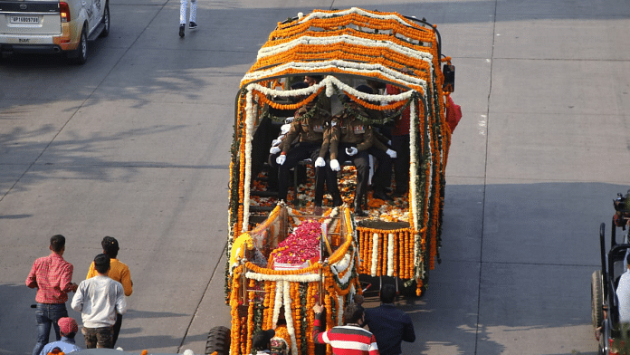 Funeral procession of late CDS Gen. Bipin Rawat from his residence to Brar Square in Delhi cantonment in New Delhi on 10 December 2021 | Suraj Singh Bisht | ThePrint