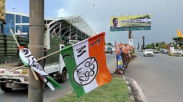 TMC flags and posters with West Bengal CM Mamata Banerjee's picture near Goa Airport area in Panaji | ANI Photo