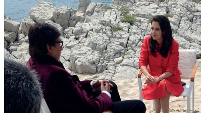 File photo | Anupama Chopra with Amitabh Bachchan at Hotel du Cap-Eden-Roc in Antibes. He was at the Cannes Film Festival for The Great Gatsby| Penguin Random House India