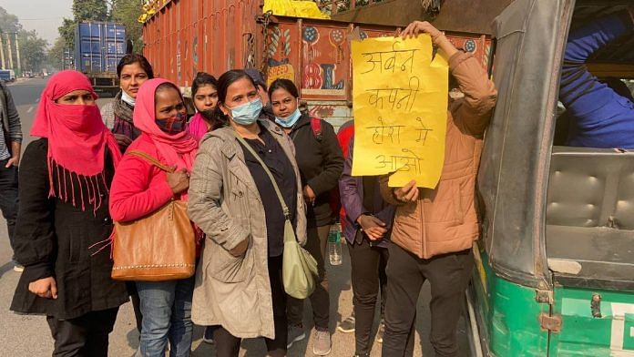 Women workers of Urban Company protest outside the firm's premises in Gurugram | Photo: Vandana Menon | ThePrint