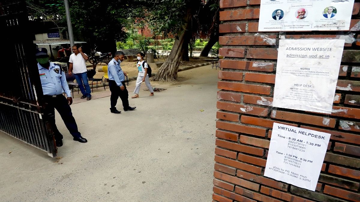 A notice on the art faculty wall regarding online admission as Delhi University releases its first cut-off list. | File photo: ANI A notice on the art faculty wall regarding online admission as Delhi University releases its first cut-off list. | File photo: ANI