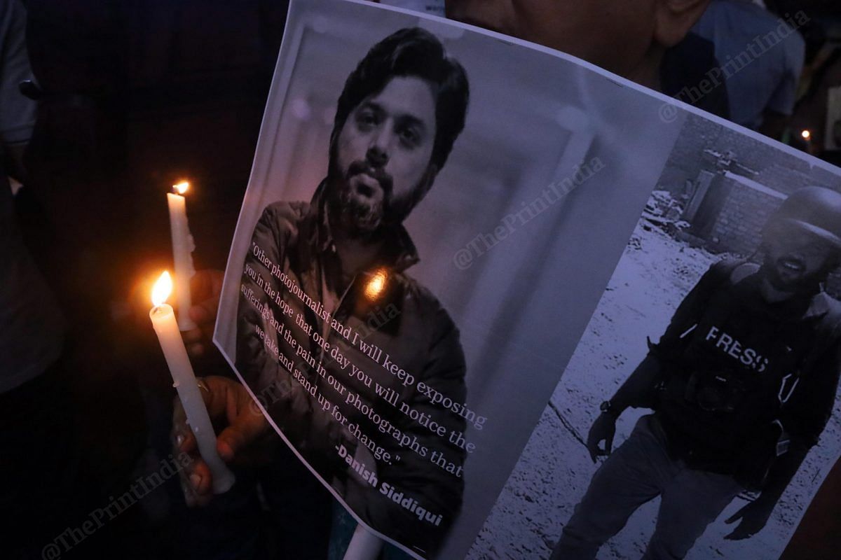 Reuters chief photographer Danish Siddiqui was killed by Afghan forces while covering unrest in Afghanistan in July | Indian journalists paid tribute to Pulitzer-winning photographer | Photo: Manisha Mondal | ThePrint