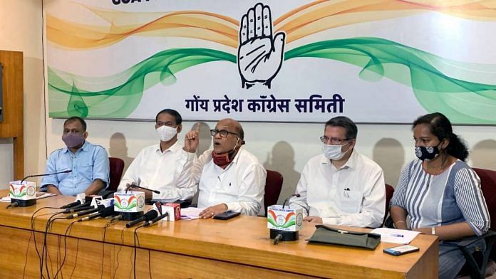 File photo of Goa Congress leaders, including PCC president Girish Chodankar (second from left) and leader of the opposition Digambar Kamat (centre) | ANI