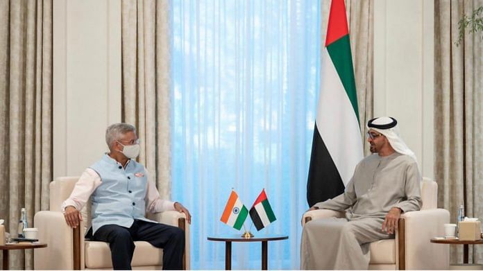 External Affairs Minister Subrahmanyam Jaishankar with Abu Dhabi Crown Prince Sheikh Mohammed bin Zayed Al Nahyan on 4 December 2021 | Twitter/@DrSJaishankar