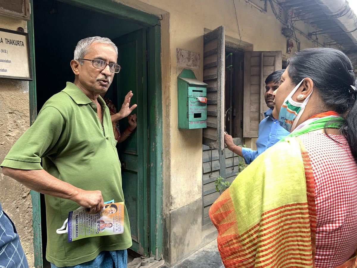TMC leader Kajari Banerjee during her door-to-door campaign in Kolkata. | Photo: Sreyashi Dey/ThePrint
