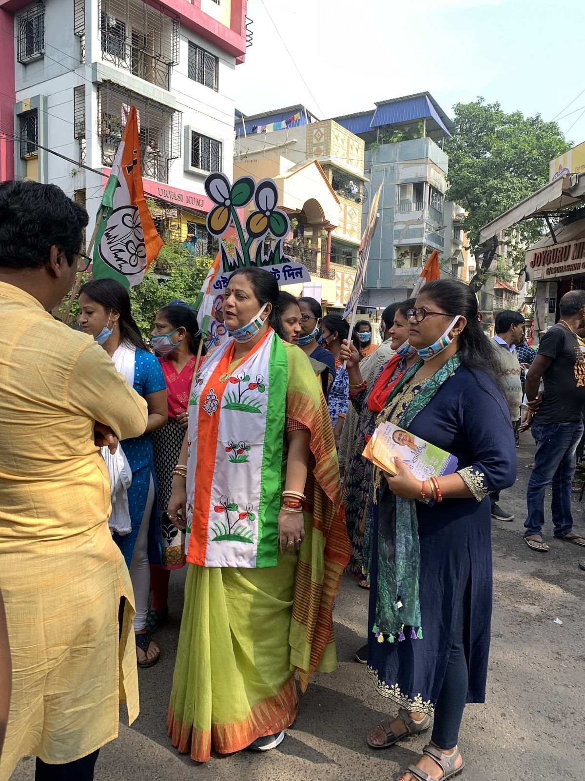 TMC leader Kajari Banerjee during her door-to-door campaign in Kolkata. | Photo: Sreyashi Dey/ThePrint