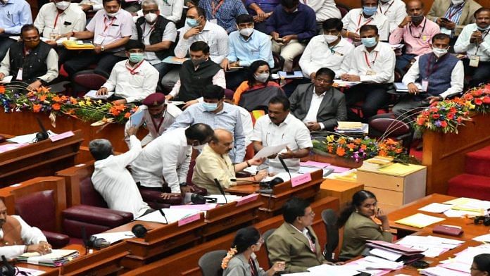 Karnataka Chief Minister Basavaraj Bommai in Legislative Council Friday | Photo arranged from CMO