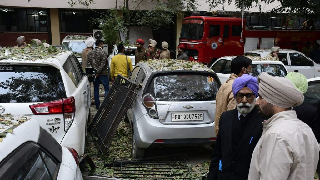 A scene near the site of an explosion at the District Court complex, in Ludhiana, on 23 December 2021 | PTI Photo