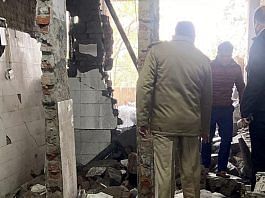 Police personnel inspect the site after the blast at the Ludhiana court complex, on 23 December 2021 | ANI Photo