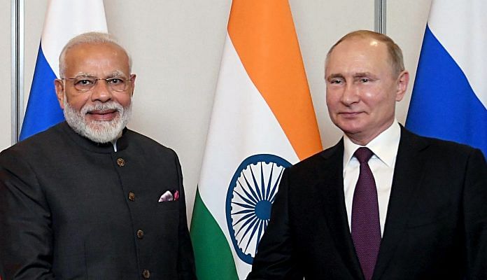 File photo of Prime Minister Narendra Modi and Russian President Vladimir Putin, in Brazil. | ANI