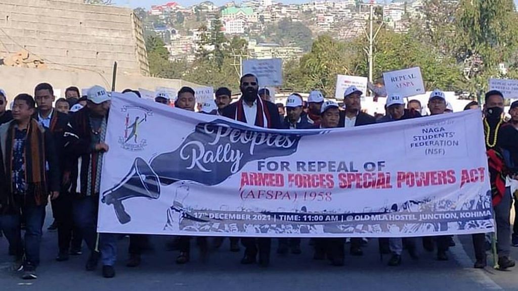 File photo of protests in Kohima demand the repeal of AFSPA in the state | By special arrangement