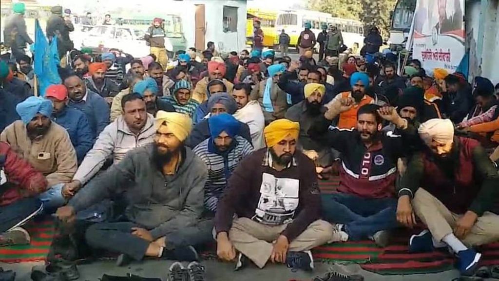 Representational image | File photo of contractual employees of Punjab Roadways on strike in Ludhiana | ANI