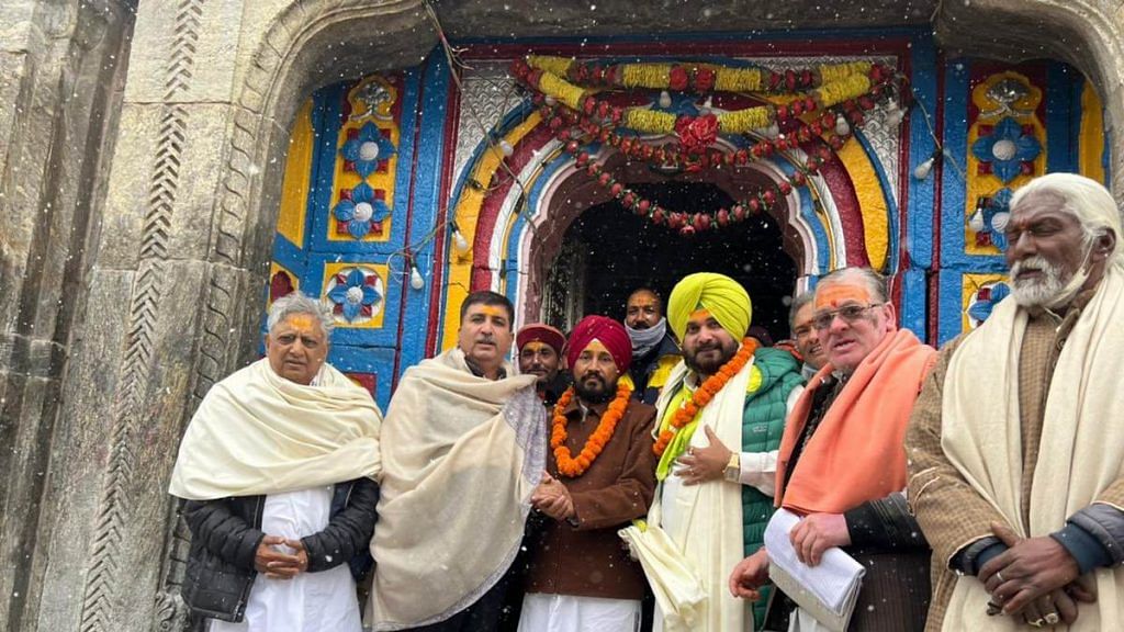 Punjab CM Charanjit Singh Channi and state Congress chief Navjot Singh Sidhu during their trip to Kedarnath in November 2021 | Photo via Twitter