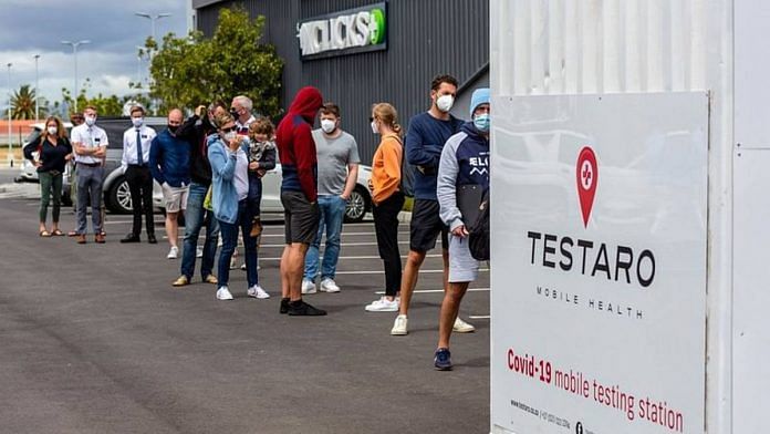 Representational image | File photo of the queue outside a Covid testing centre in Cape Town earlier this month. | Bloomberg