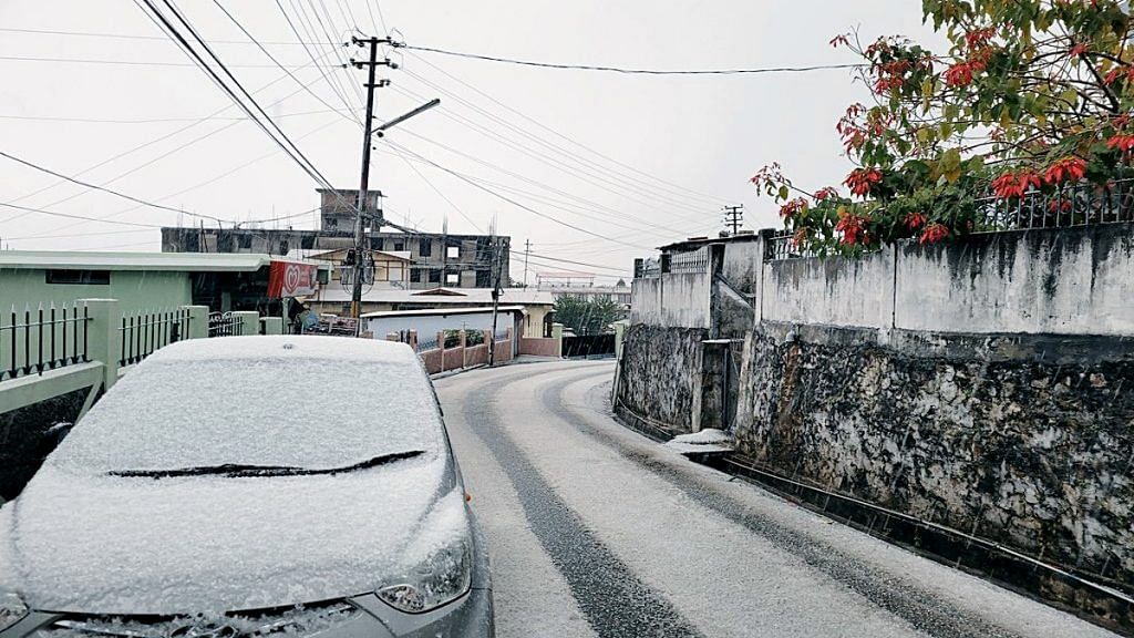 Shillong covered in a coat of white after a hailstorm Wednesday | ANI