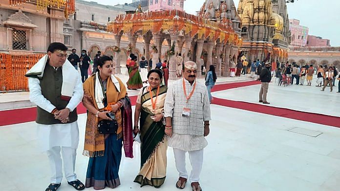 Karnataka Chief Minister Basavaraj Bommai with his Uttarakhand counterpart Pushkar Singh Dhami at Kashi Vishwanath Temple in Varanasi | File photo: ANI