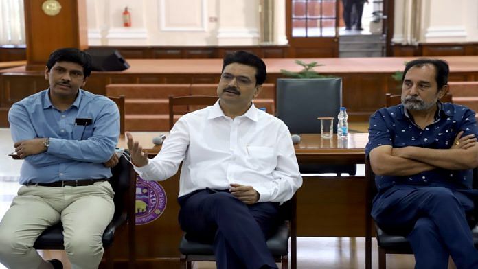 Vice-Chancellor of Delhi University Yogesh Singh (centre) at his office in New Delhi. | File photo: ANI
