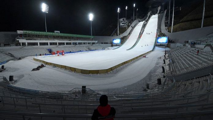 The National Ski Jumping Centre during the FIS Continental Cup Ski Jumping 2021/2022, part of a 2022 Beijing Winter Olympic Games test event in Chongli county, Zhangjiakou city, China's Hebei province | Photographer: Wang Zhao/AFP/Getty Images via Bloomberg