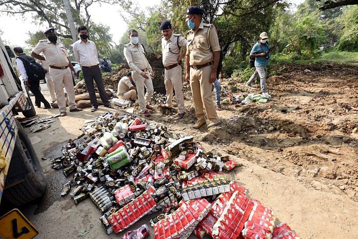File image of liquor bottles being seized in Bihar | ANI