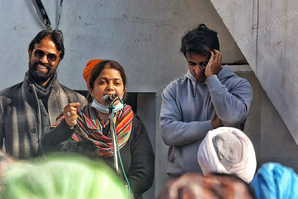 Congress candidate Malvika Sood and her brother Sonu Sood campaigning for her constituency Khukhrana village in Moga | Praveen Jain | ThePrint