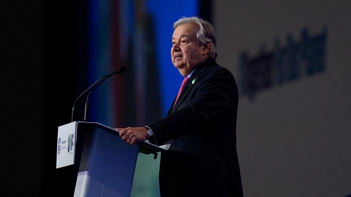 Antonio Guterres, secretary general of the United Nations, delivers a speech during the COP26 climate talks in Glasgow, on 1 November 2021 | Bloomberg