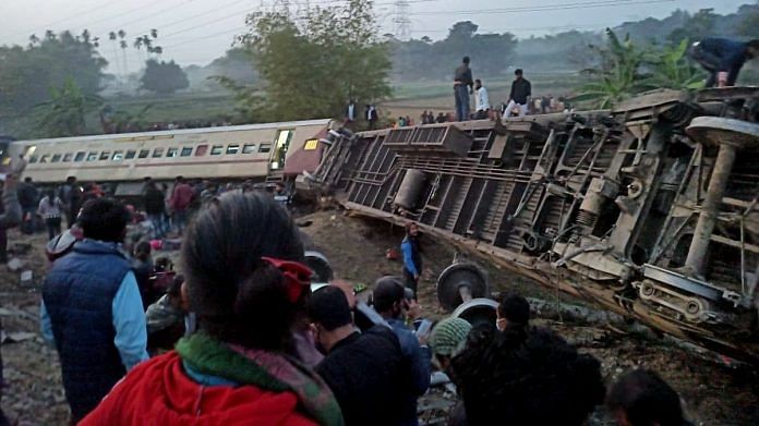 Guwahati-Bikaner Express derailed near Domohani in West Bengal's Jalpaiguri, on 14 January 2022 | ANI photo