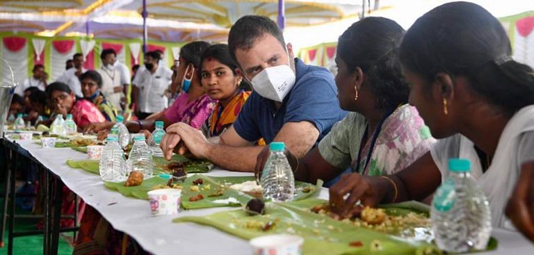 Rahul Gandhi didn’t eat with mask on during Tamil Nadu event, viral tweets spread false claim