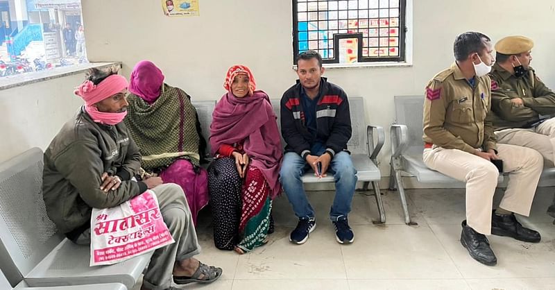 Ashok Meghwal along with his mother and eye witnesses waiting at the SP's office at the police station, Pali, Rajasthan | Jyoti Yadav/ThePrint