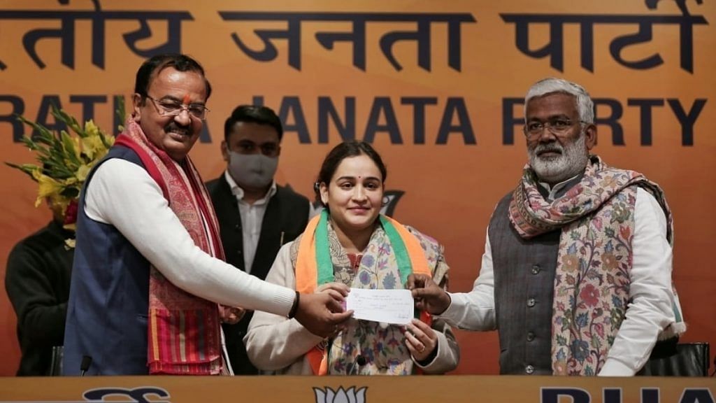 Mulayam Singh Yadav's younger daughter-in-law Aparna Yadav joined the BJP Wednesday at the party headquarters in New Delhi | Photo: Suraj Singh Bisht/ThePrint
