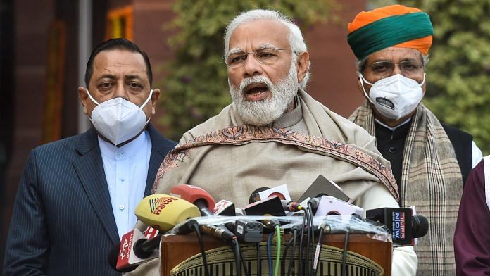 Prime Minister Narendra Modi addresses the media a day before the Budget Session, on 31 January 2022
